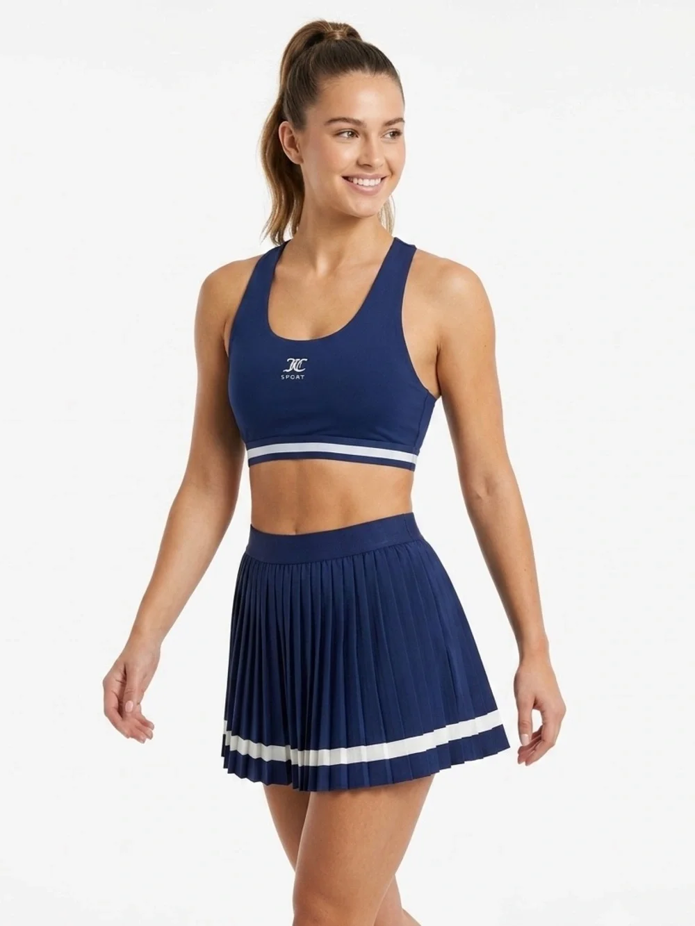 Juicy Couture Sport Pleated Tennis Skirt and Sports Bra Set Navy XL NWT